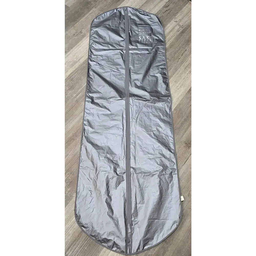 Saks Fifth Avenue Gray Plastic Garment Clothes Zip Fold Up Storage Bag